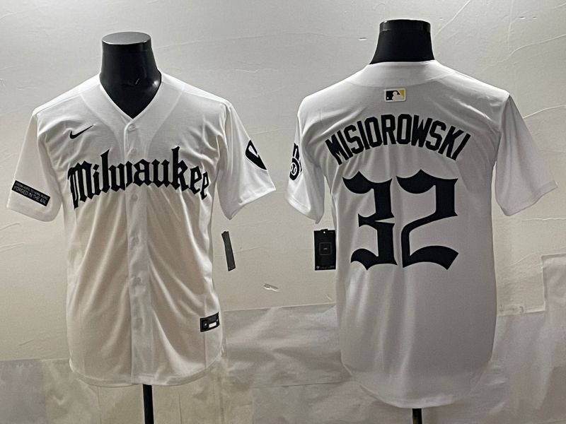 Men 2025 Milwaukee Brewers #32 Misiorowski White Five generations Joint Name Nike MLB Jersey style 02->milwaukee brewers->MLB Jersey